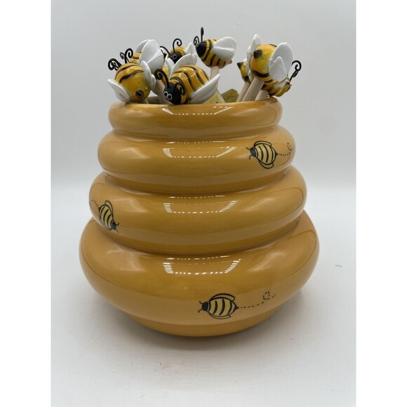 The Lifestyles Collection Bee Honey Dipper Beehive Holder + 10 Wood Dippers Bsh - Picture 5 of 16